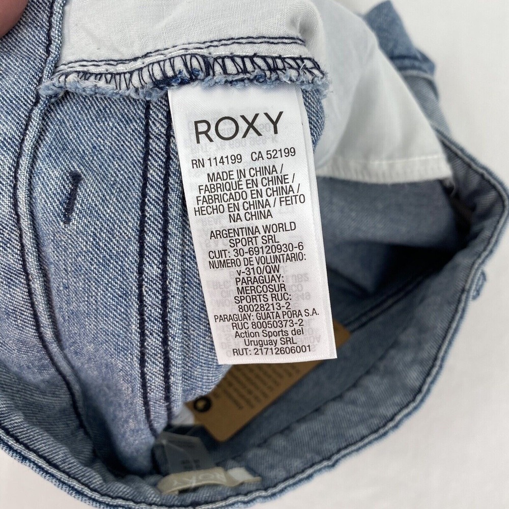 Roxy Java to Lombok Womens Size Small Denim Mini Skirt Blue Raw Hem Logo NEW - Picture 7 of 8